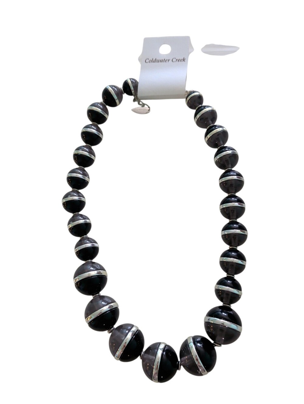 Retail $60 New Coldwater Creek Demi Bead Silver Tone Smoke and Black Necklace